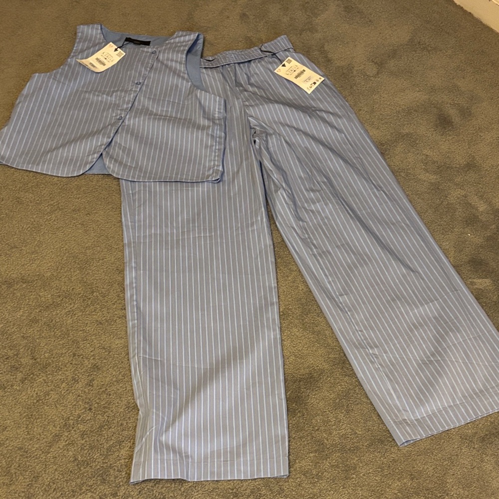 Zara Blue white  Striped Women's 2 piece set